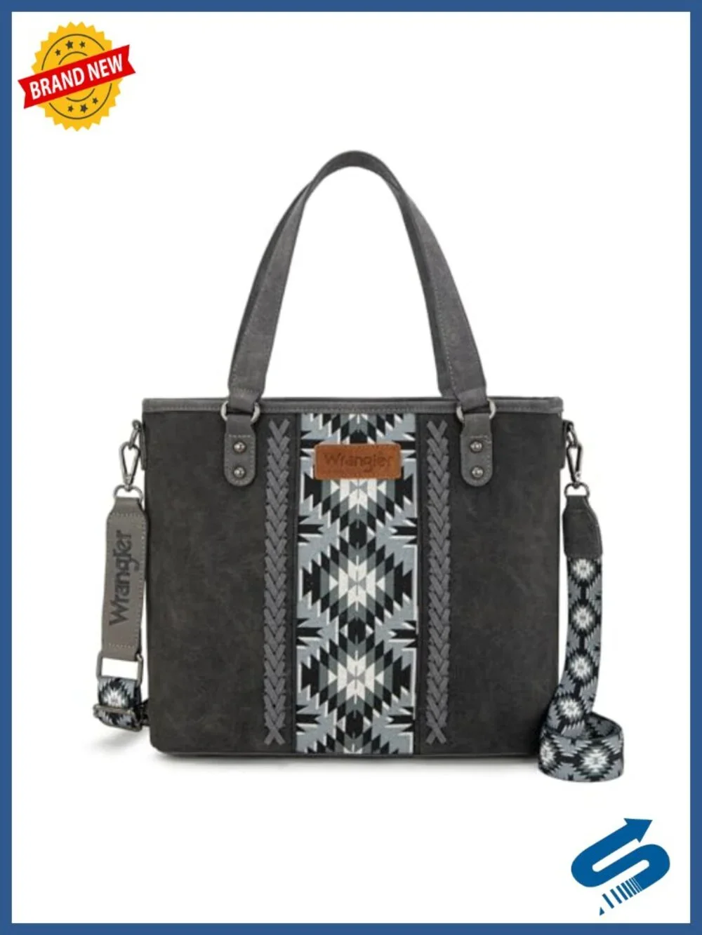 Faux Leather Western Tote Bag with Aztec Print Crossbody Strap